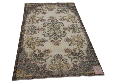 Vintage vloerkleed groen, geel nr.13142 218cm x 114cm 