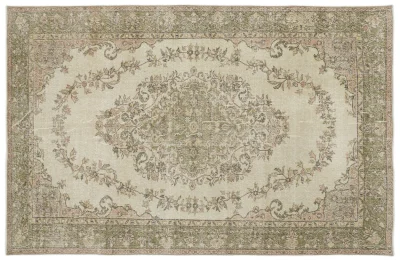 Vintage vloerkleed met groen en roze 14930 306cm x 200cm