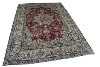 Vintage kirman vloerkleed rood, blauw 15145 289cm x 195cm
