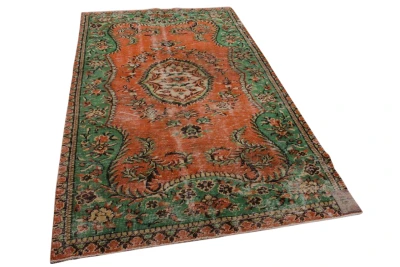 Vintage vloerkleed oranje met groen nr 17321 268cm x 153cm 