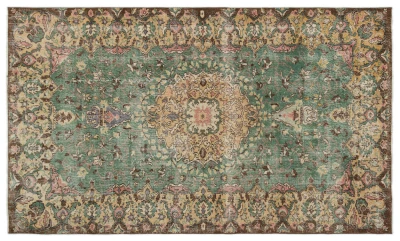 Vintage vloerkleed met groen en geel 18224 277cm x 165cm