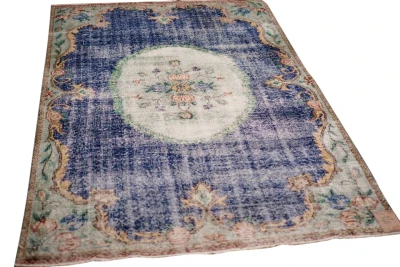 Vintage vloerkleed blauw, groen nr.95706 300cm x 179cm 