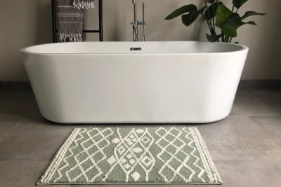 Sale Badmat beni ouarain patroon (80cm x 60cm) groen met wit, incl. antislip showroom model