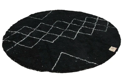 VERKOCHT Rond beni ouarain vloerkleed zwart 250cm doorsnee