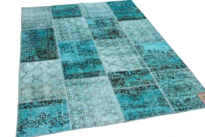 patchwork vloerkleed turquoise nr.20642 231cm x 161cm 