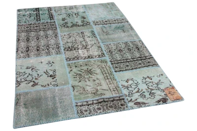 VERKOCHT patchwork vloerkleed misty green nr.8911 200cm x 140cm 