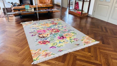 Sale Rozenkelim Grijs handgeweven 240cm x 170cm