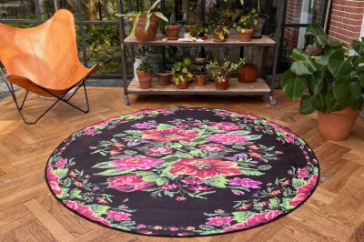 Sample sale Vintage style rozenkelim vloerkleed rond 195cm, nr.4041