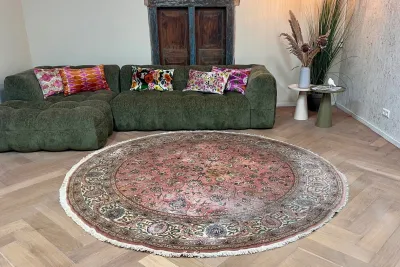SALE Rond vloerkleed ongeschoren nr.15520 250cm (kleed heeft vlekken, zie foto's)