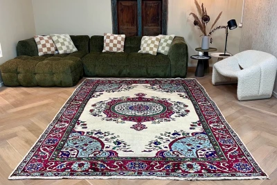 SALE vintage vloerkleed met rood 300cm x 205cm showroom model