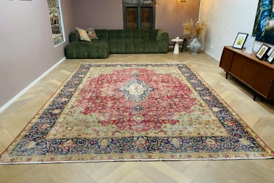 Vintage kirman vloerkleed rood, blauw 15113 392cm x 297cm