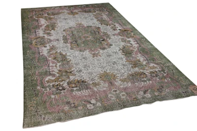 Vintage vloerkleed groen, roze 11032 308cm x 185cm