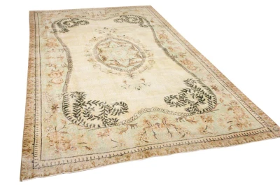 Vintage vloerkleed zandkleur met groen 11043 351cm x 204cm