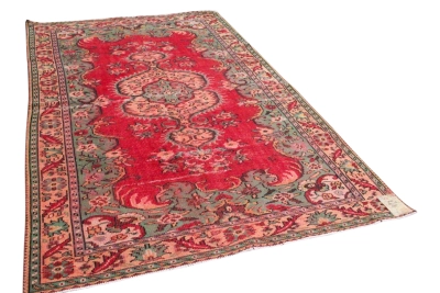 vintage vloerkleed rood met groen 18281 287cm x 186cm   