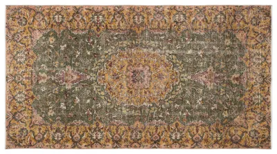Vintage vloerkleed groen, geel, roze 18859 273cm x 149cm Dit kleed verwachten we begin januari binnen
