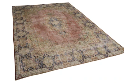 Vintage vloerkleed, zandkleur met blauw, 58557, 406cm x 296cm