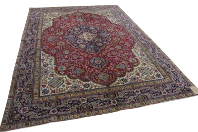 Vintage vloerkleed met rood en blauw, 60056, 340cm x 244cm