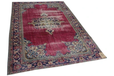 vintage vloerkleed met rood met blauw  286cm x 190cm  