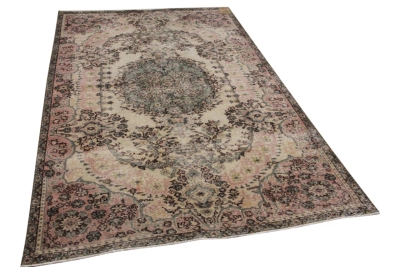 Vintage vloerkleed zandkleur met groen 12794 275cm x 166cm