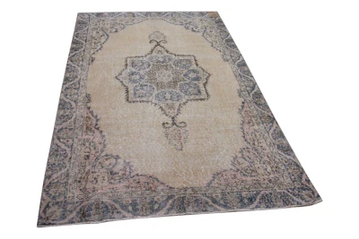 Vintage vloerkleed zandkleur met blauw 15315 265cm x 145cm