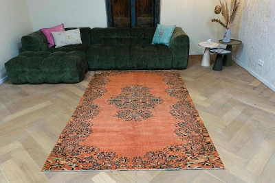 sale Vintage vloerkleed oranje nr:18576 253cm x 162cm