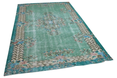 Vintage vloerkleed groen 19093 296cm x 183cm