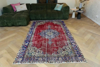 Vintage vloerkleed rood, blauw 19231 258cm x 158cm
