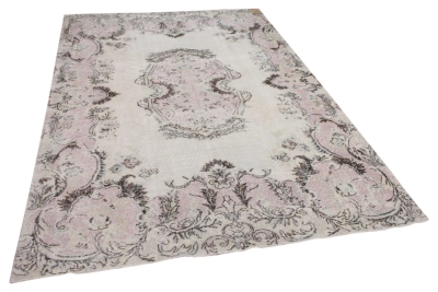 Vintage vloerkleed beige met roze 19904 295cm x 190cm
