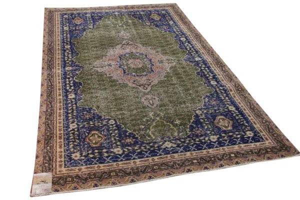 Vintage vloerkleed met groen en blauw 10851 277cm x 170cm