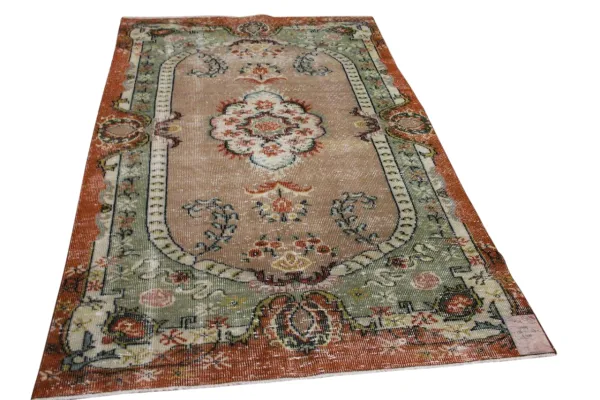 Vintage vloerkleed groen, bruin nr.12989 256cm x 148cm  