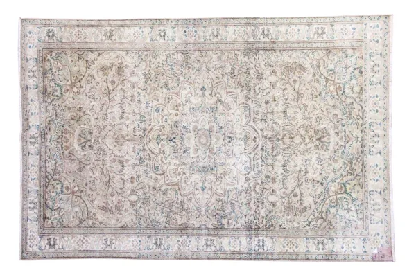 Vintage vloerkleed zandkleur met blauw 14615 293cm x 195cm
