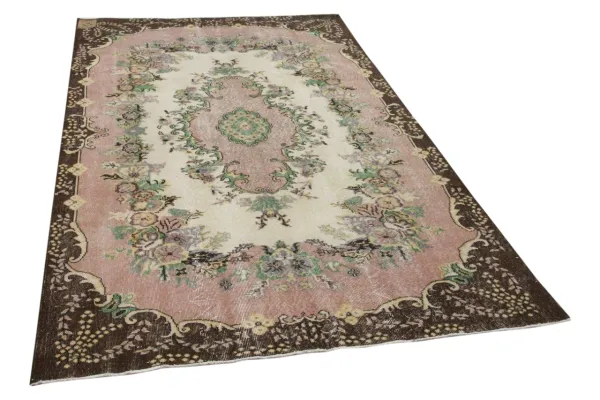 Vintage vloerkleed oud roze groen 16968 280cm x 166cm