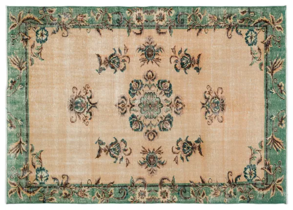 VERKOCHT Vintage vloerkleed roze met beige nr 18740 251cm x 178cm  