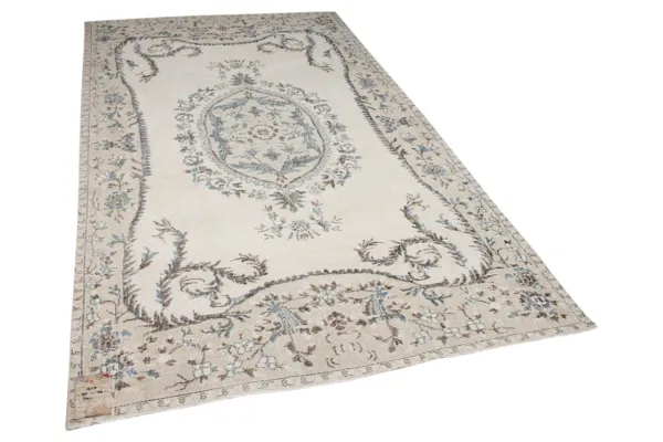 Vintage vloerkleed zandkleur met blauw 19316 305cm x 179cm