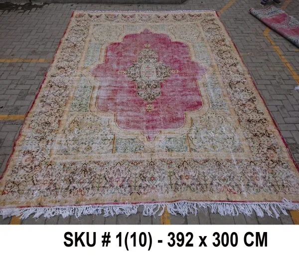 Vintage vloerkleed zandkleur met rood, nr.59002, 392cm x 300cm Dit kleed verwachten we half oktober binnen