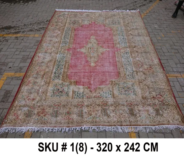 Vintage vloerkleed zandkleur met rood, nr.59006, 320cm x 242cm Dit kleed verwachten we half oktober binnen