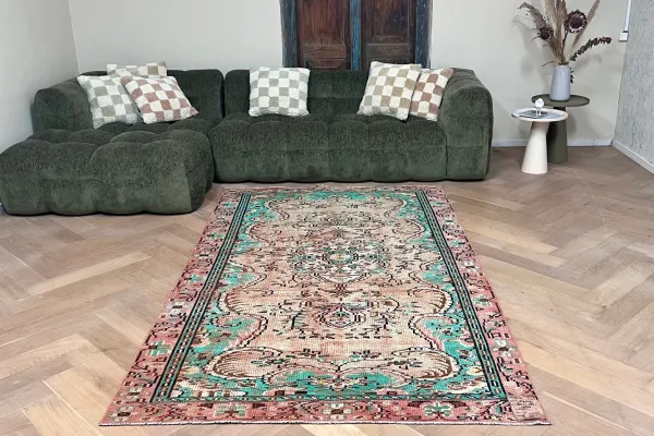 Vintage vloerkleed  groen 27144 262cm x 155cm