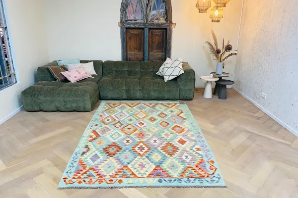 Handgemaakte kelim uit Afghanistan 65477 254cm x 172cm