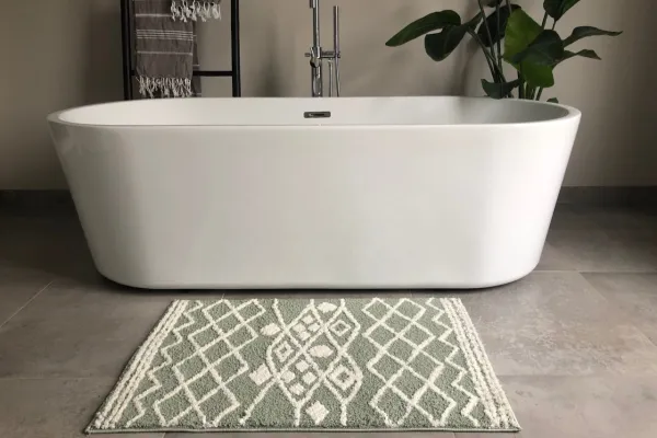Badmat beni ouarain patroon (80cm x 60cm) groen met wit, incl. antislip 