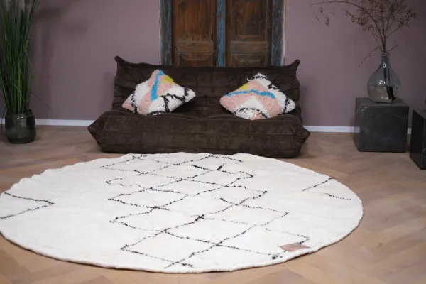 Rond beni ouarain vloerkleed 235cm doorsnee