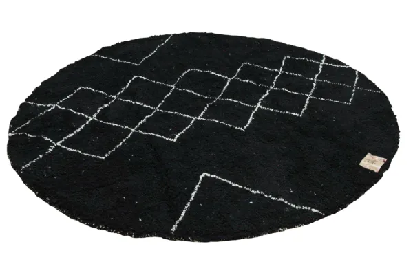 VERKOCHT Rond beni ouarain vloerkleed zwart 250cm doorsnee