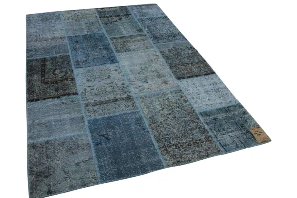 Patchwork blauw vloerkleed nr: 10754, 240cm x 170cm 
