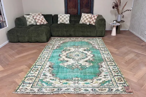 Vintage vloerkleed groen 27205 290cm x 182cm