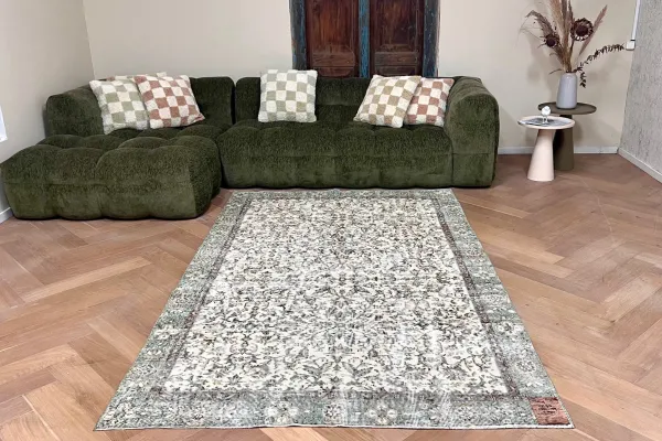 Vintage vloerkleed groen 27173 258cm x 159cm