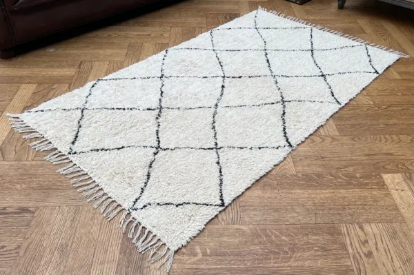 Badmat berber vloerkleed 150cm x 90cm, 100% katoen met antislip