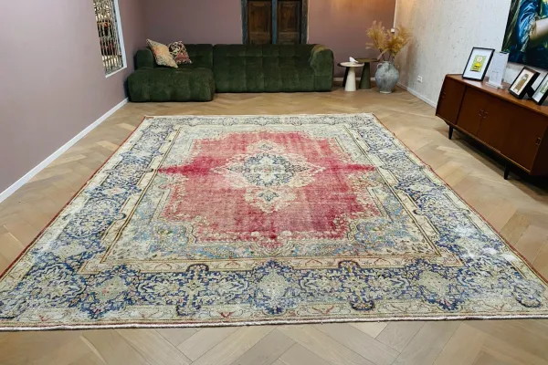 Vintage kirman vloerkleed rood, blauw 15097 387cm x 298cm