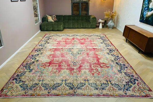 Vintage kirman vloerkleed rood 15091 407cm x 298cm