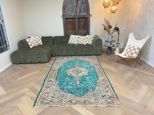  Vintage vloerkleed groen 15018 259cm x 155cm  