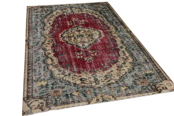 Vintage vloerkleed rood met blauw 16935 264cm x 164cm