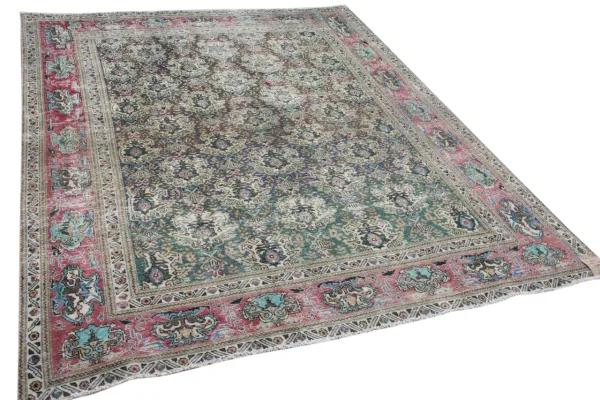 Vintage vloerkleed  uit Turkije rood, groen 18561 325cm x 254cm